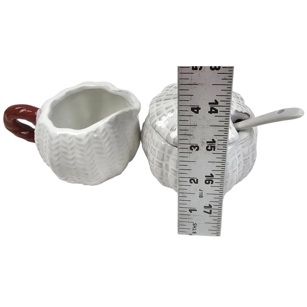 White Ceramic Pumpkin‎ Creamer and Sugar Bowl Set with Spoon Fall Harvest Decor
